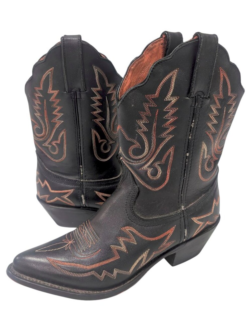 Santa Fe Women's Western Boots Size 7 Black Leather Flames SFW6021